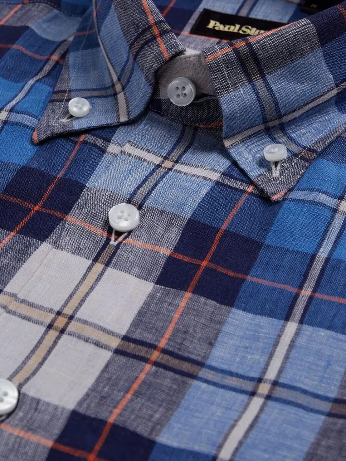 Sport Shirts Mens Paul Stuart Linen Plaid Sport Shirt Bluered