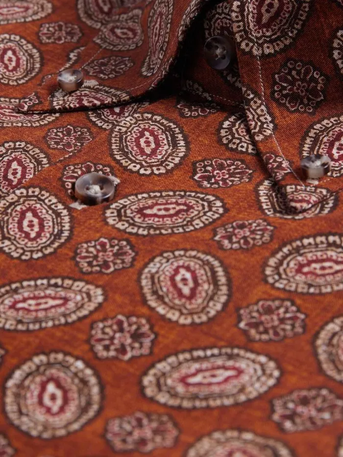 Sport Shirts Mens Paul Stuart Medallion Print Cotton Sport Shirt Brown