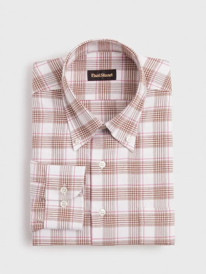 Sport Shirts Mens Paul Stuart Plaid Flannel On Cream Ground Sport Shirt Brownpink Sport Shirts Mens Paul Stuart Plaid Flannel On Cream Ground Sport Shirt Brownpink