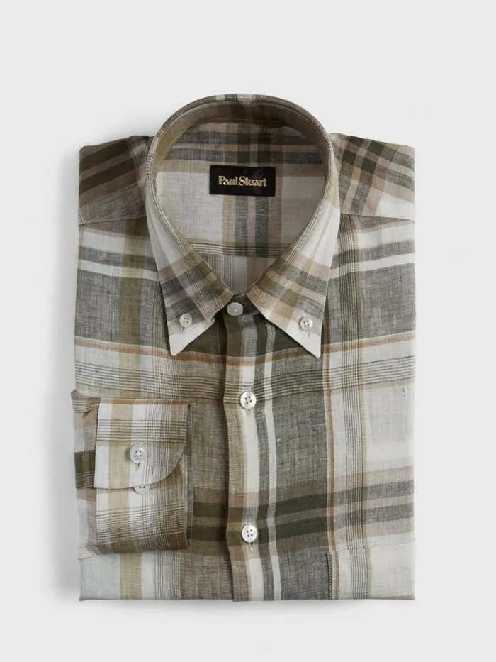 Sport Shirts Mens Paul Stuart Plaid Sport Shirt Olive