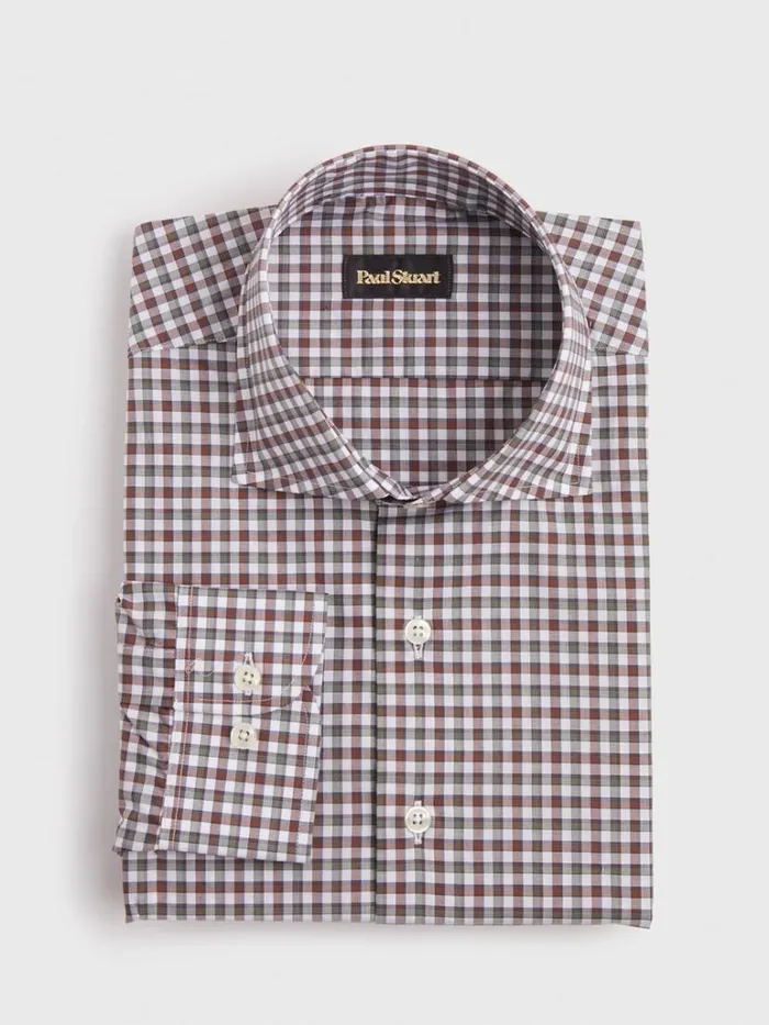 Sport Shirts Mens Paul Stuart Simple Check Poplin Sport Check Browngreen