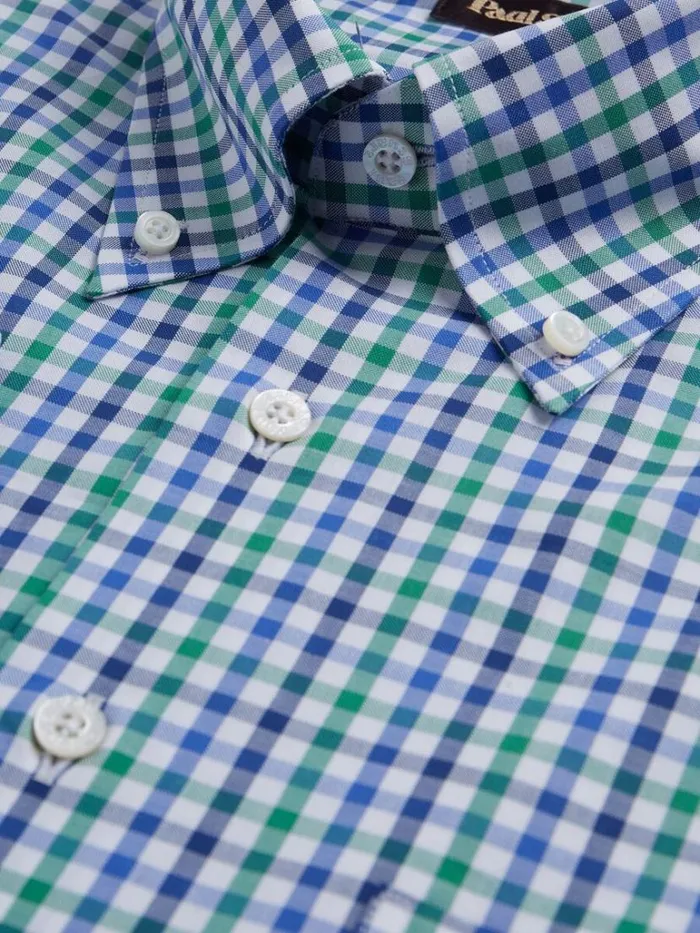 Sport Shirts Mens Paul Stuart Two Color Check Cotton Sport Shirt Greenblue