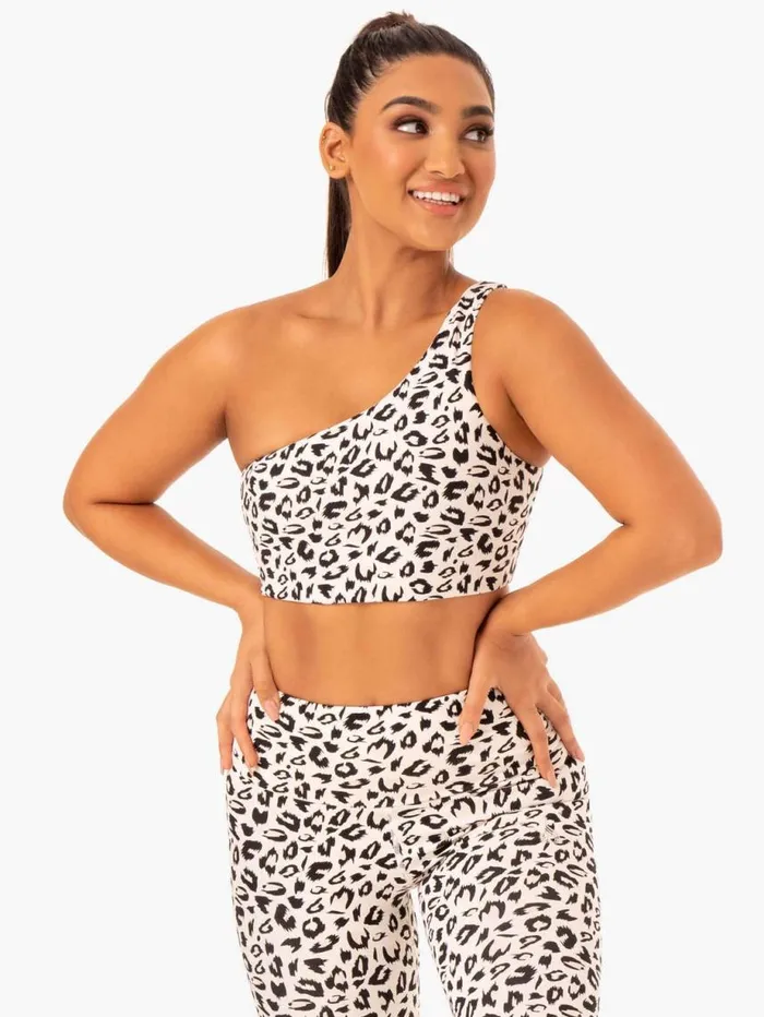 Sports Bras Womens Ryderwear Adapt One Shoulder Sports Bra Ivory Leopard