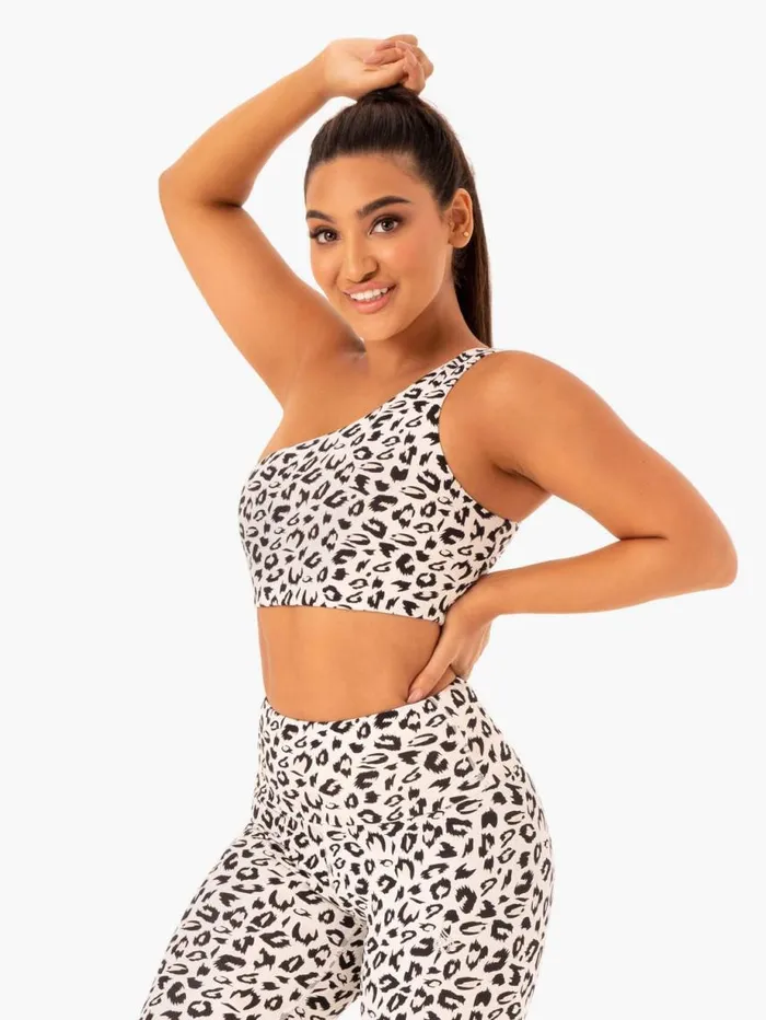 Sports Bras Womens Ryderwear Adapt One Shoulder Sports Bra Ivory Leopard