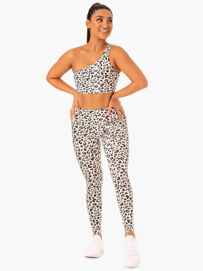 Sports Bras Womens Ryderwear Adapt One Shoulder Sports Bra Ivory Leopard