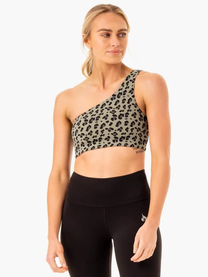 Sports Bras Womens Ryderwear Adapt One Shoulder Sports Bra Khaki Leopard
