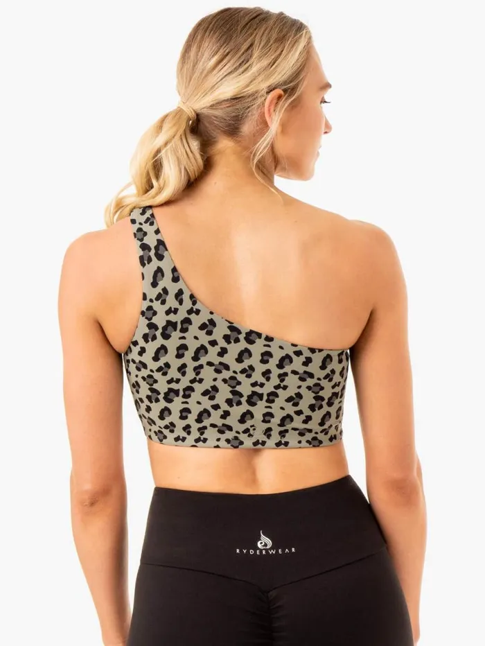 Sports Bras Womens Ryderwear Adapt One Shoulder Sports Bra Khaki Leopard