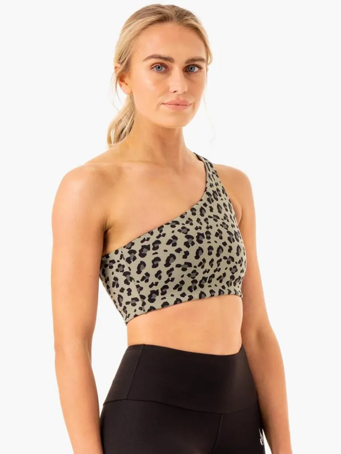 Sports Bras Womens Ryderwear Adapt One Shoulder Sports Bra Khaki Leopard