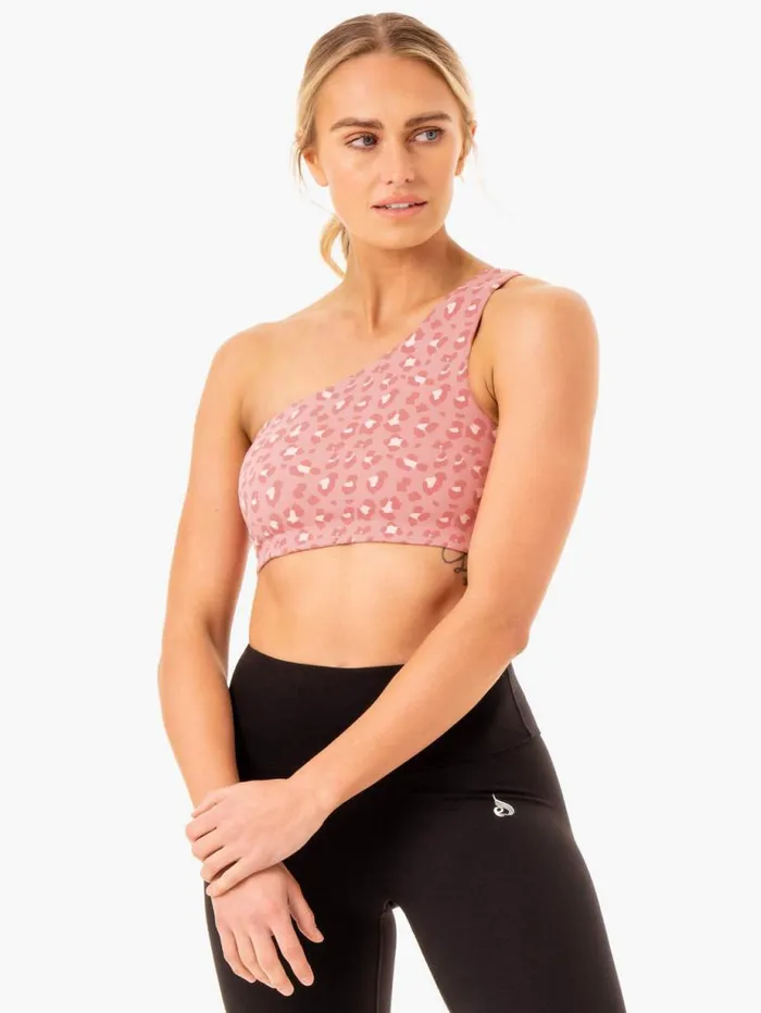 Sports Bras Womens Ryderwear Adapt One Shoulder Sports Bra Pink Leopard
