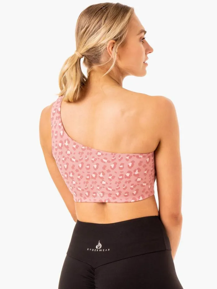 Sports Bras Womens Ryderwear Adapt One Shoulder Sports Bra Pink Leopard