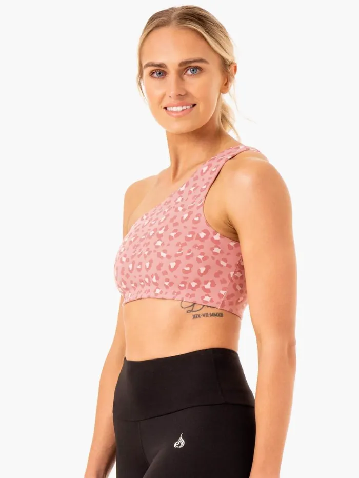 Sports Bras Womens Ryderwear Adapt One Shoulder Sports Bra Pink Leopard