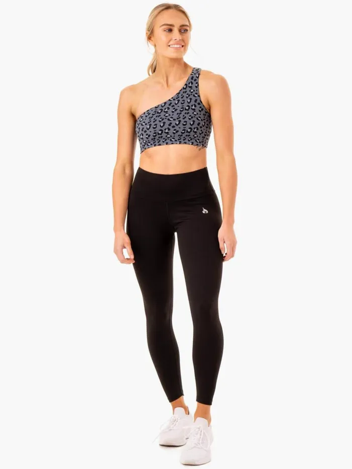 Sports Bras Womens Ryderwear Adapt One Shoulder Sports Bra Steel Blue Leopard