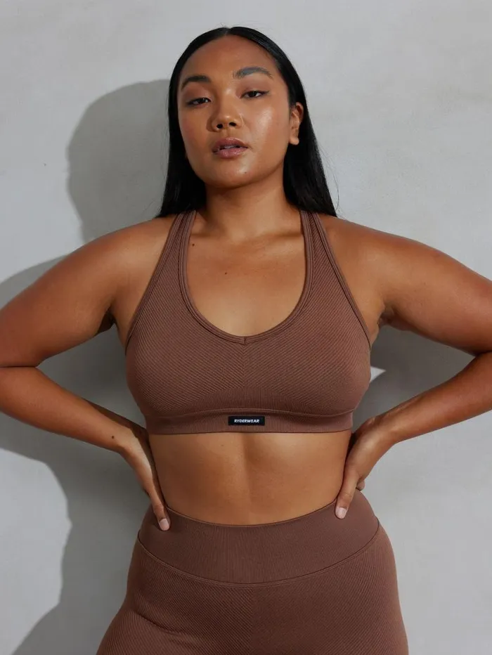 Sports Bras Womens Ryderwear Circuit Rib Seamless Sports Bra Chocolate