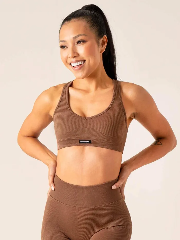 Sports Bras Womens Ryderwear Circuit Rib Seamless Sports Bra Chocolate