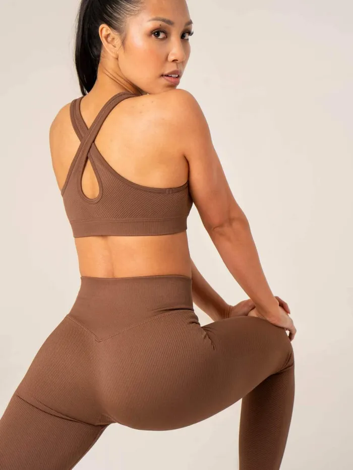 Sports Bras Womens Ryderwear Circuit Rib Seamless Sports Bra Chocolate