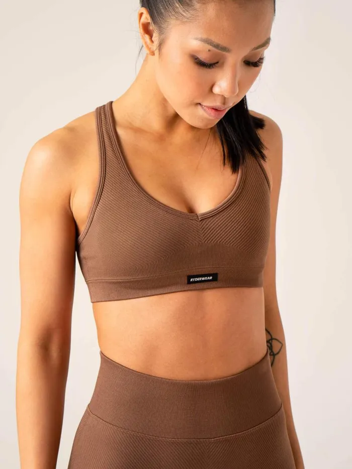 Sports Bras Womens Ryderwear Circuit Rib Seamless Sports Bra Chocolate