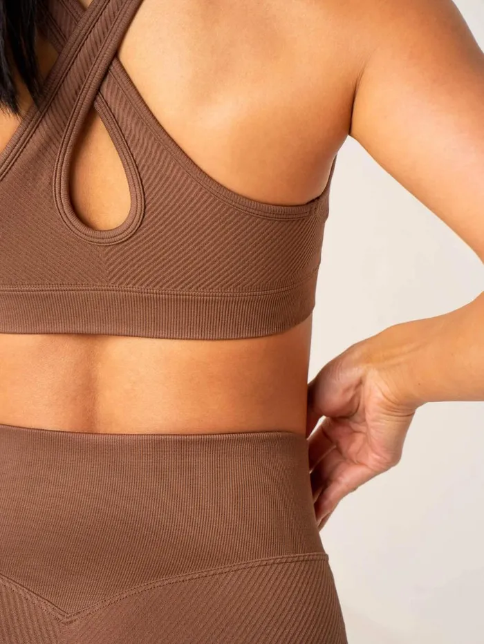 Sports Bras Womens Ryderwear Circuit Rib Seamless Sports Bra Chocolate