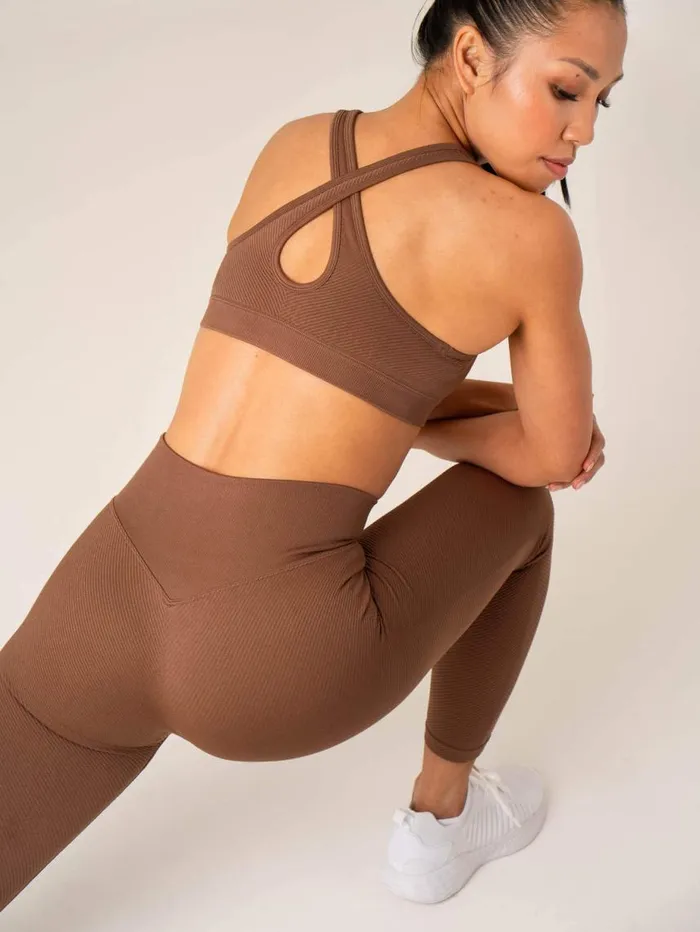 Sports Bras Womens Ryderwear Circuit Rib Seamless Sports Bra Chocolate