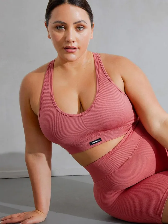 Sports Bras Womens Ryderwear Circuit Rib Seamless Sports Bra Dusty Red