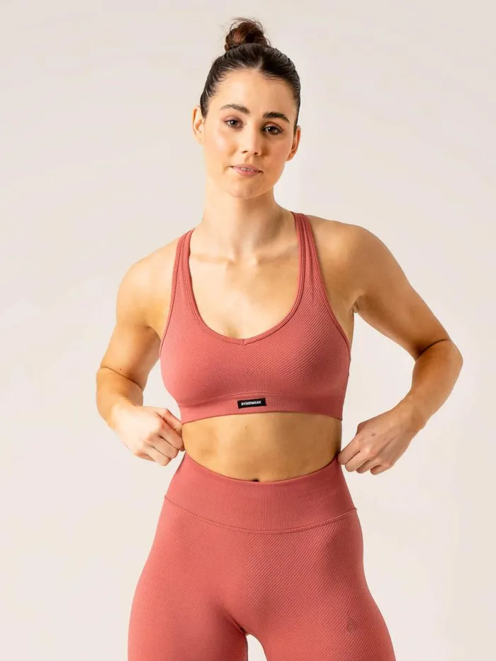 Sports Bras Womens Ryderwear Circuit Rib Seamless Sports Bra Dusty Red