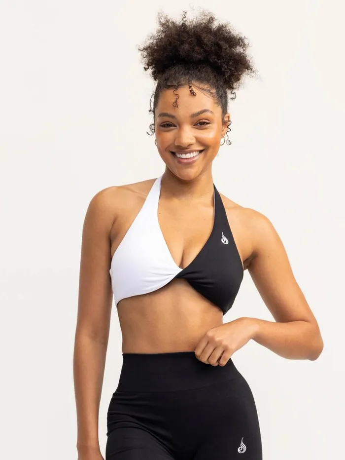 Sports Bras Womens Ryderwear Duo Halter Twist Sports Bra Blackwhite