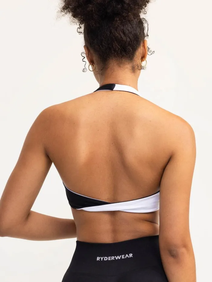 Sports Bras Womens Ryderwear Duo Halter Twist Sports Bra Blackwhite