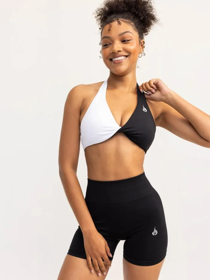 Sports Bras Womens Ryderwear Duo Halter Twist Sports Bra Blackwhite