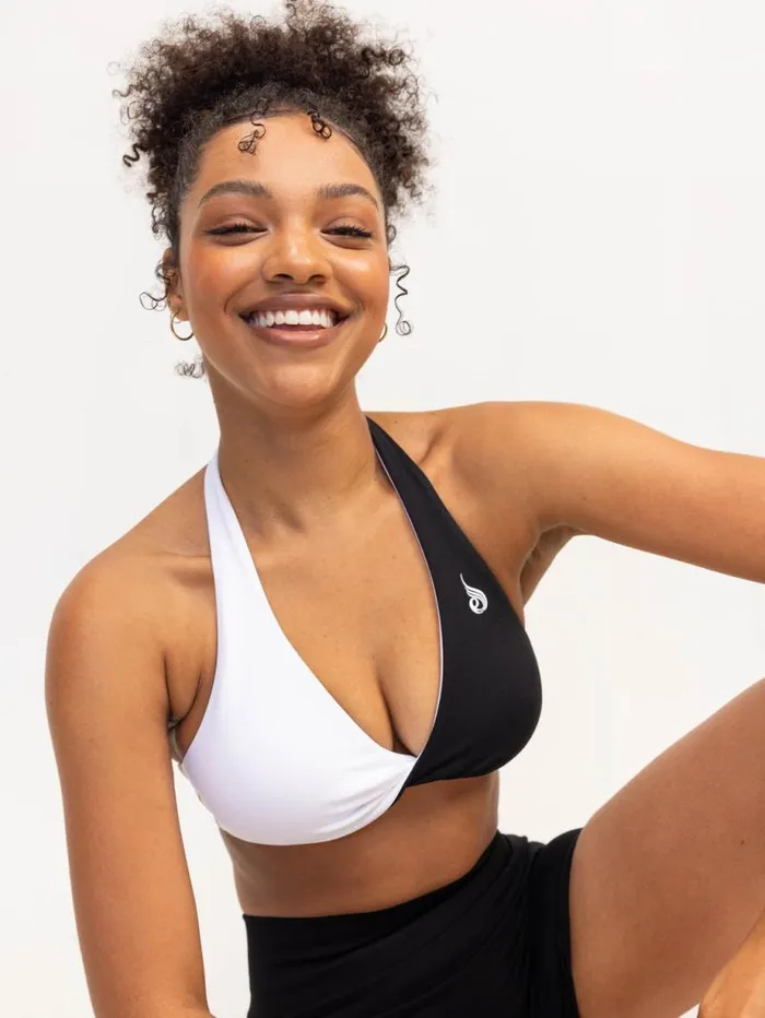 Sports Bras Womens Ryderwear Duo Halter Twist Sports Bra Blackwhite