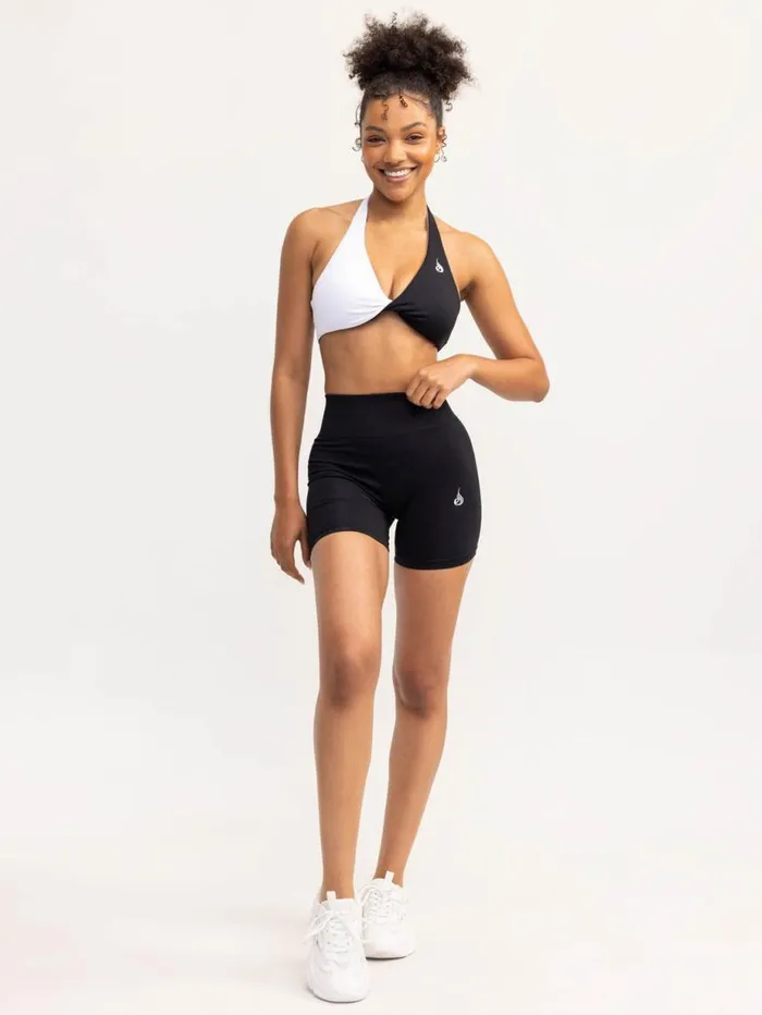 Sports Bras Womens Ryderwear Duo Halter Twist Sports Bra Blackwhite