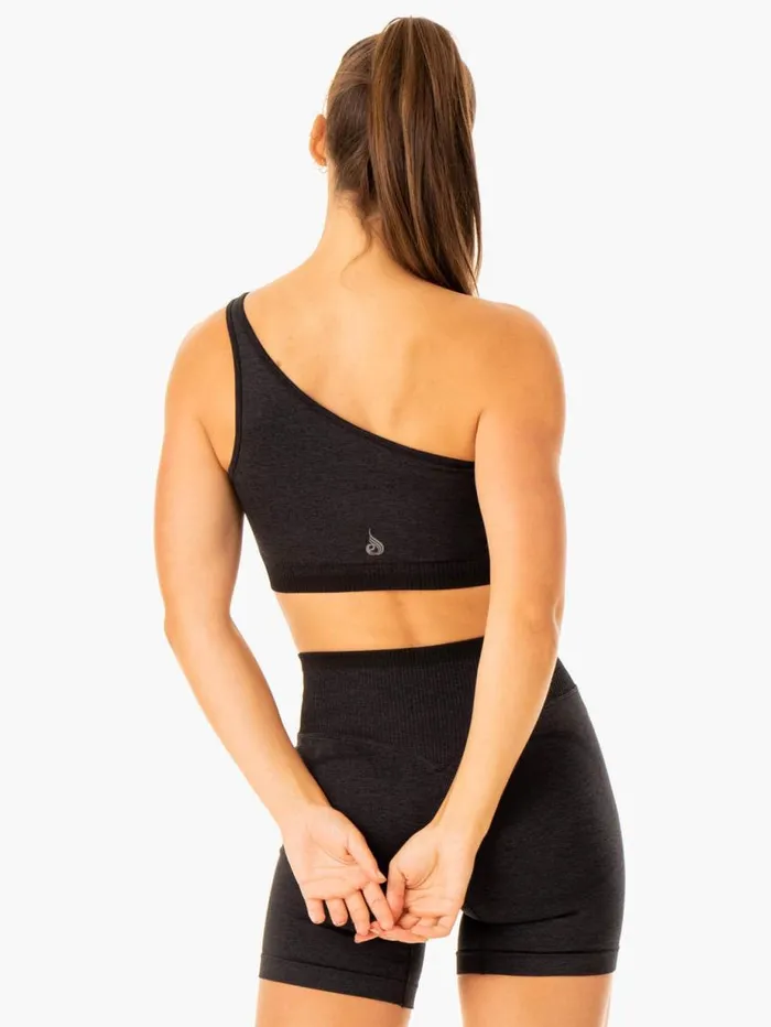 Sports Bras Womens Ryderwear Excel Seamless One Shoulder Sports Bra Black Marl