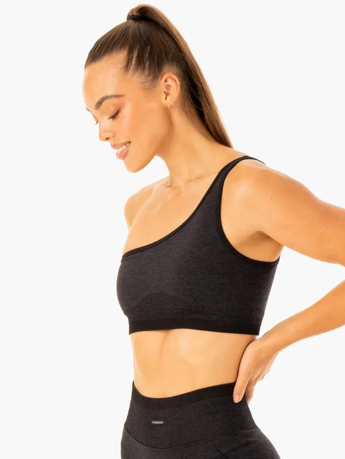 Sports Bras Womens Ryderwear Excel Seamless One Shoulder Sports Bra Black Marl