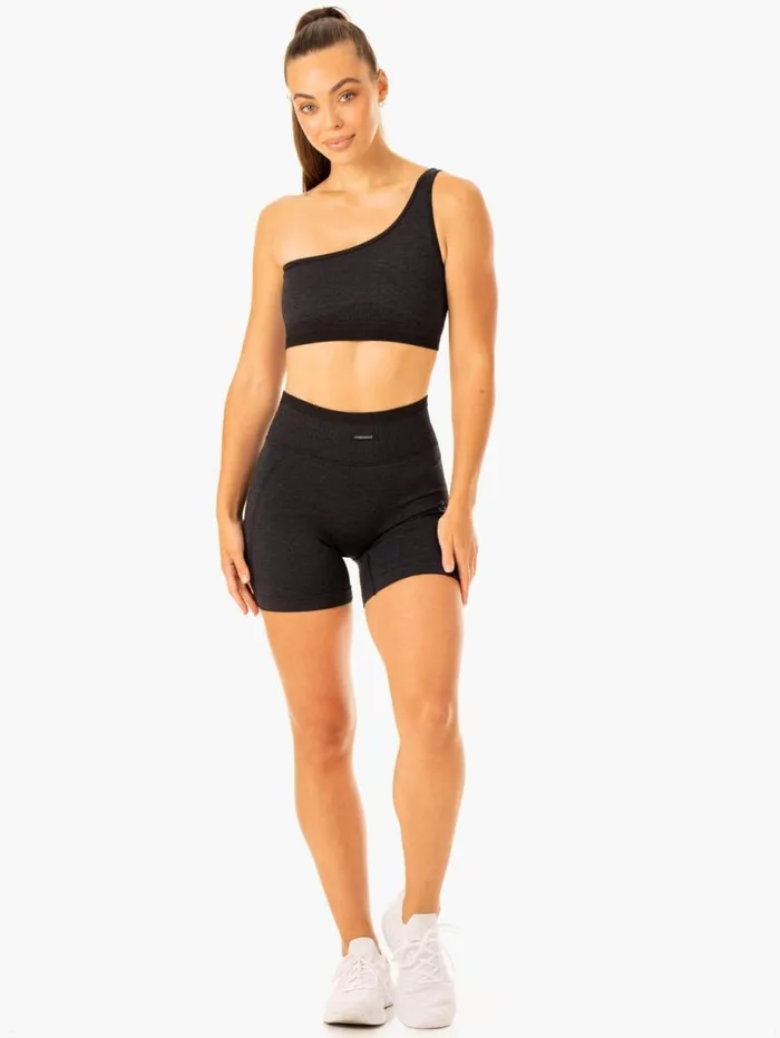 Sports Bras Womens Ryderwear Excel Seamless One Shoulder Sports Bra Black Marl