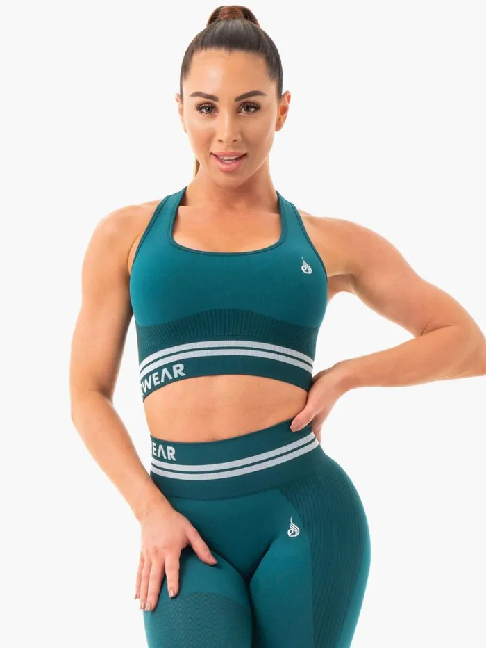 Sports Bras Womens Ryderwear Freestyle Seamless Longline Sports Bra Emerald Green