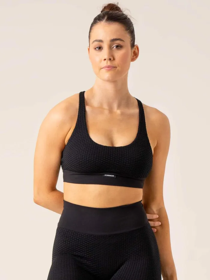 Sports Bras Womens Ryderwear Honeycomb Seamless Sports Bra Black