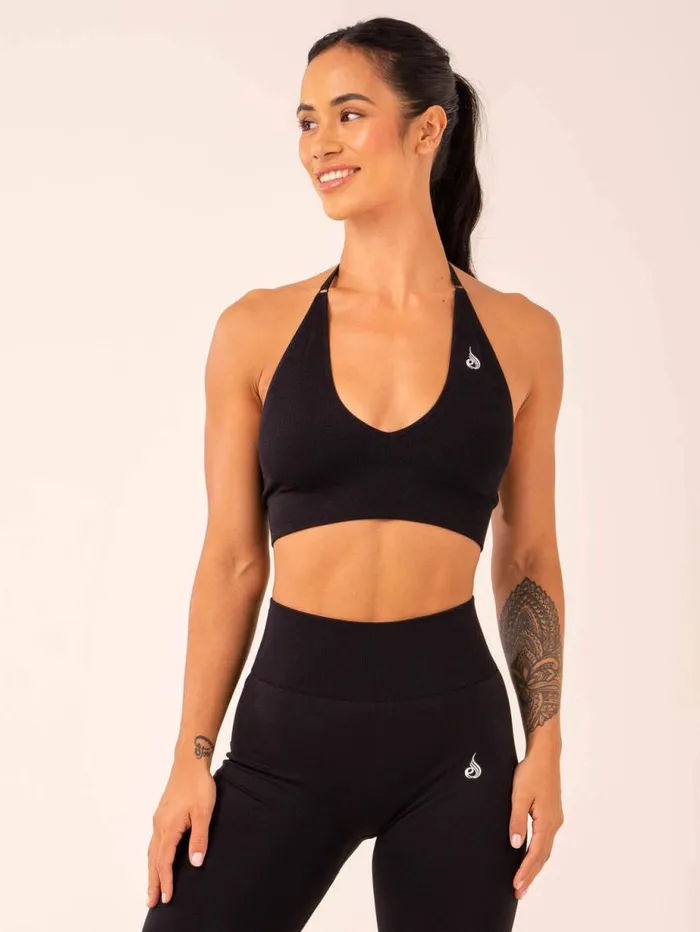 Sports Bras Womens Ryderwear Lift Rib Seamless Halter Sports Bra Black
