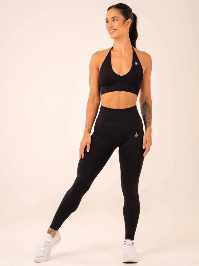Sports Bras Womens Ryderwear Lift Rib Seamless Halter Sports Bra Black
