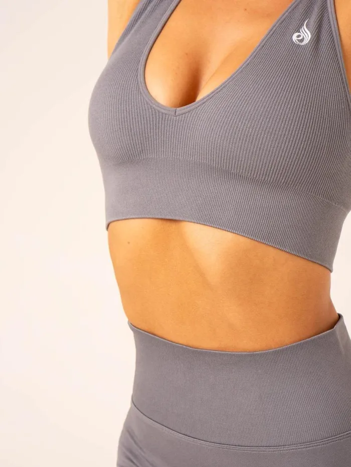 Sports Bras Womens Ryderwear Lift Rib Seamless Halter Sports Bra Charcoal