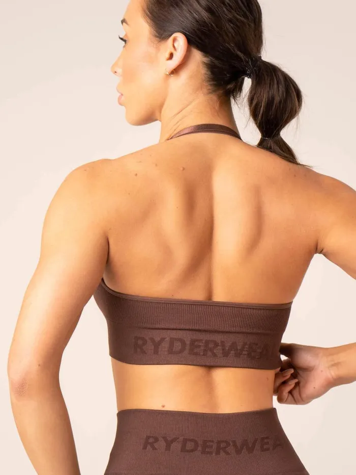 Sports Bras Womens Ryderwear Lift Rib Seamless Halter Sports Bra Chocolate