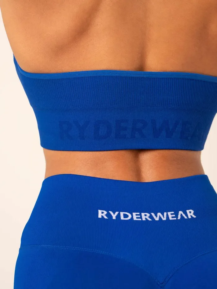 Sports Bras Womens Ryderwear Lift Rib Seamless Halter Sports Bra Cobalt Blue