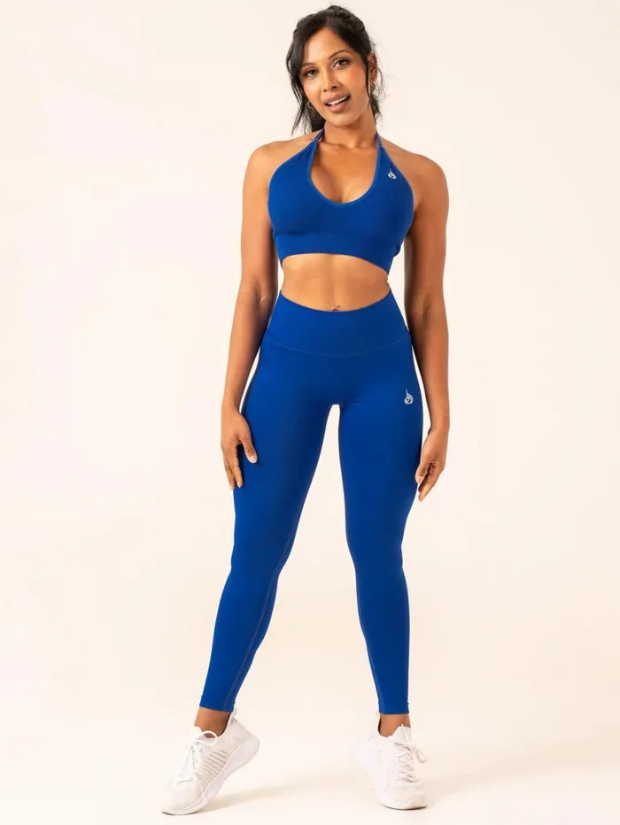 Sports Bras Womens Ryderwear Lift Rib Seamless Halter Sports Bra Cobalt Blue