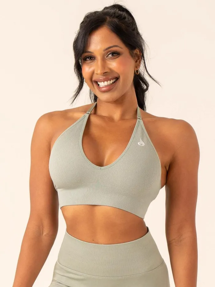 Sports Bras Womens Ryderwear Lift Rib Seamless Halter Sports Bra Sage