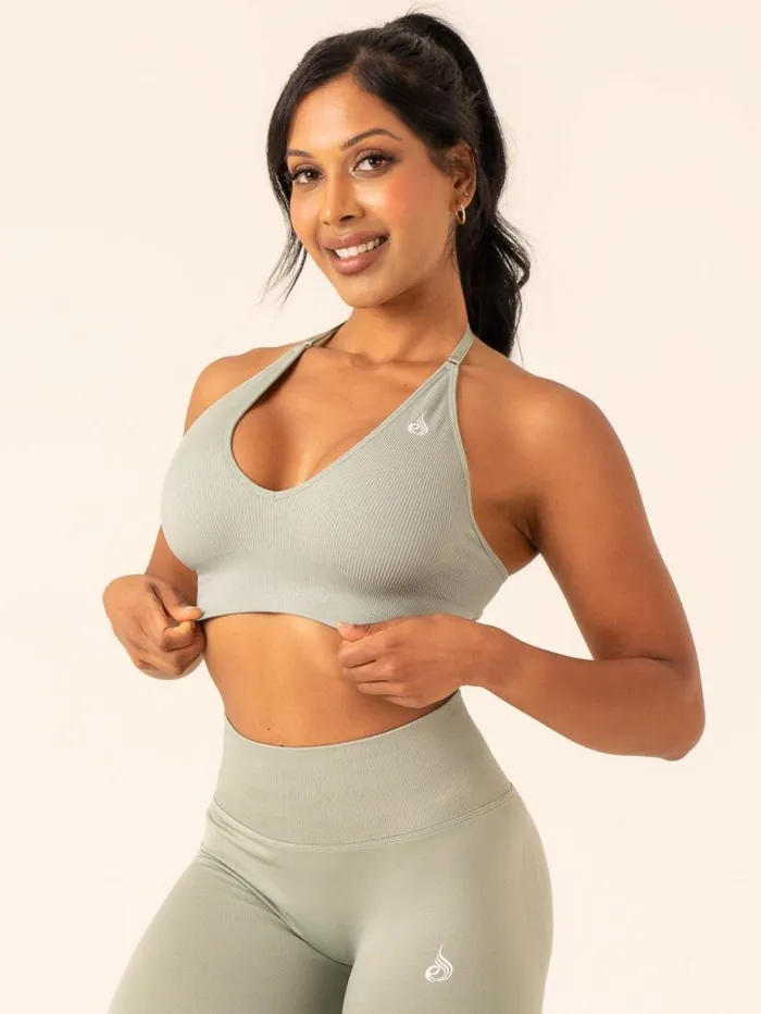 Sports Bras Womens Ryderwear Lift Rib Seamless Halter Sports Bra Sage