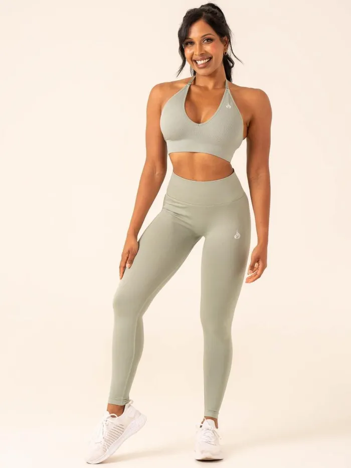 Sports Bras Womens Ryderwear Lift Rib Seamless Halter Sports Bra Sage