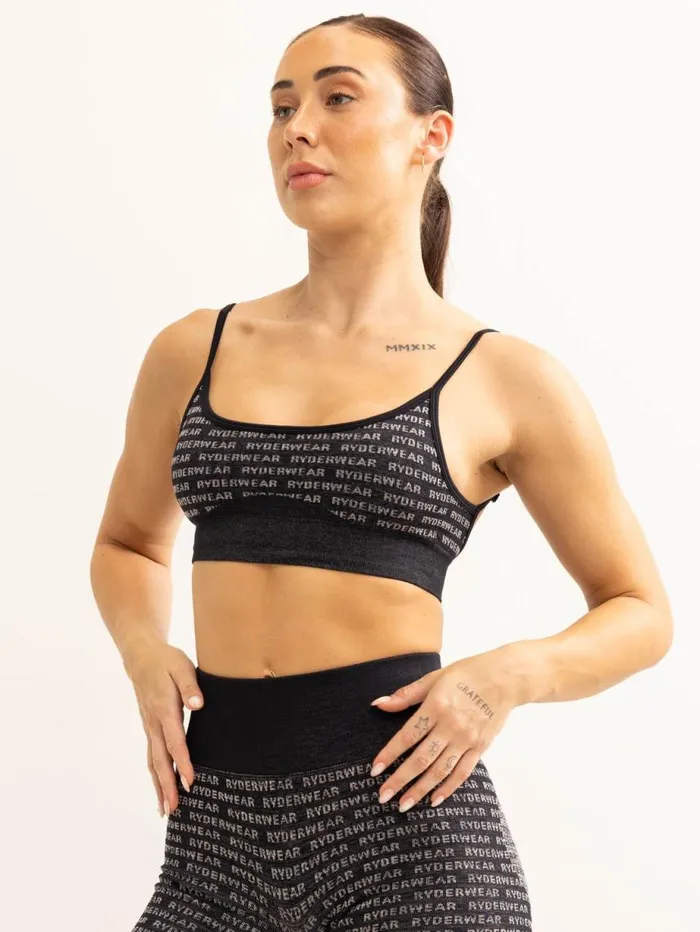 Sports Bras Womens Ryderwear Logo Lux Seamless Sports Bra Black