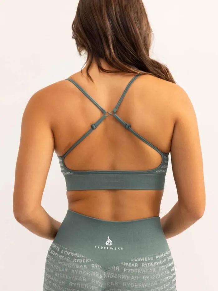 Sports Bras Womens Ryderwear Logo Lux Seamless Sports Bra Fern Green