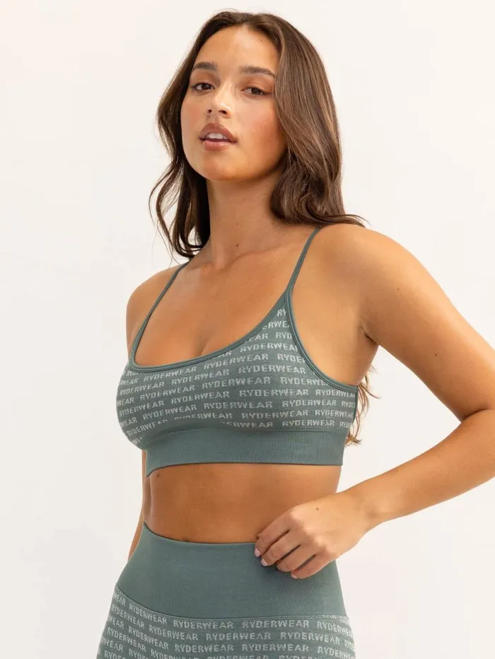 Sports Bras Womens Ryderwear Logo Lux Seamless Sports Bra Fern Green