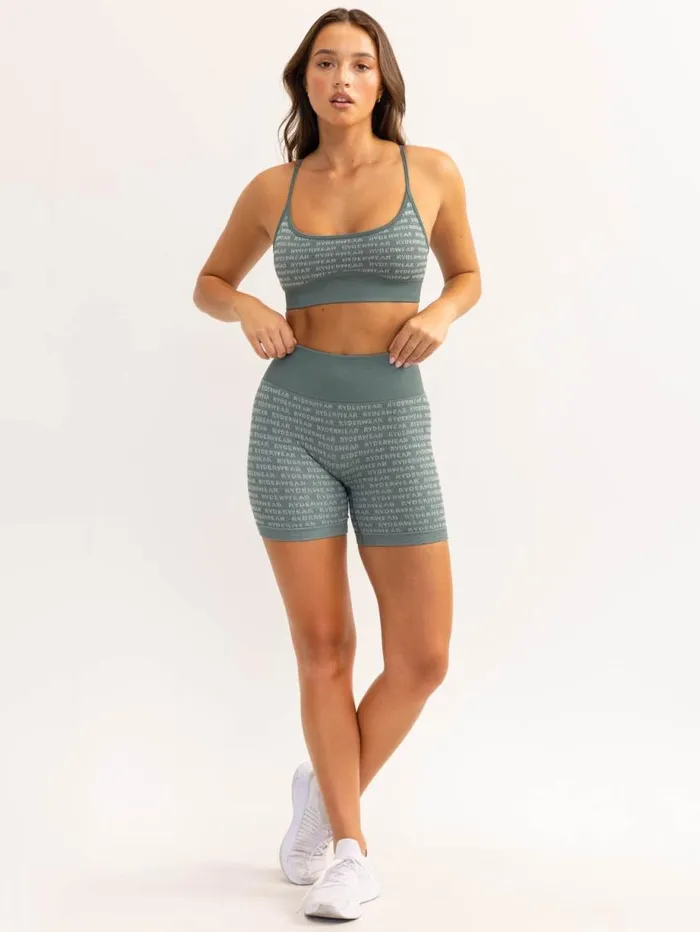 Sports Bras Womens Ryderwear Logo Lux Seamless Sports Bra Fern Green