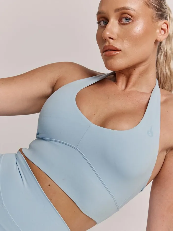 Sports Bras Womens Ryderwear NKD Arch Halter Sports Bra Baby Blue