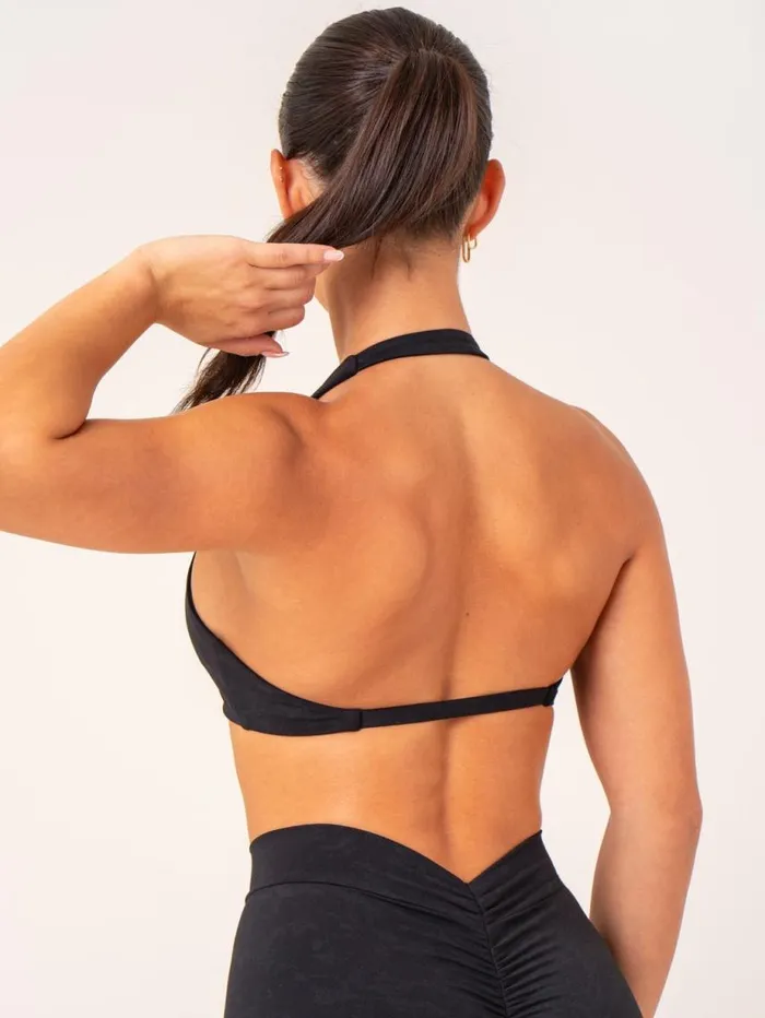 Sports Bras Womens Ryderwear NKD Stonewash Halter Sports Bra Black Stonewash
