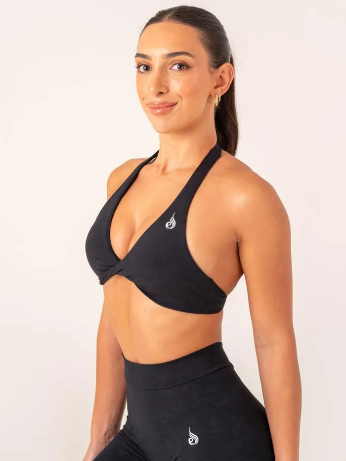 Sports Bras Womens Ryderwear NKD Stonewash Halter Sports Bra Black Stonewash